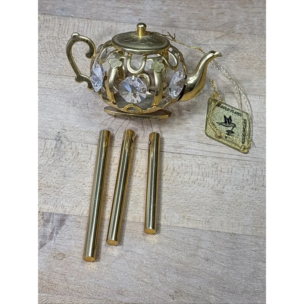 Vintage KG & C Inc. 24K Gold Plated Austrian Crystal Teapot & Wind Chime Set